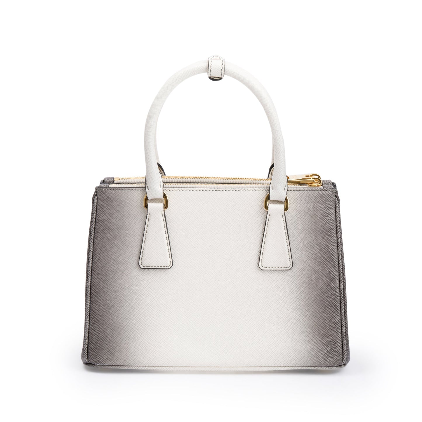 Prada 2023 White Ombre Saffiano Small Double Zip Galleria Tote