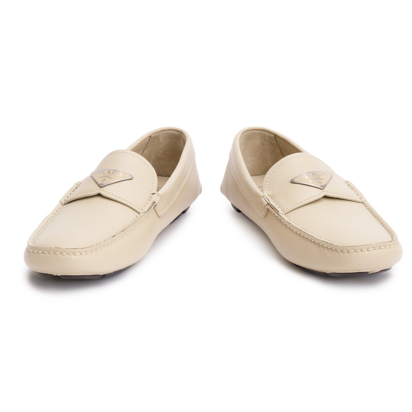 Prada Beige Saffiano Leather Driver Men's Loafers, Size 7.5