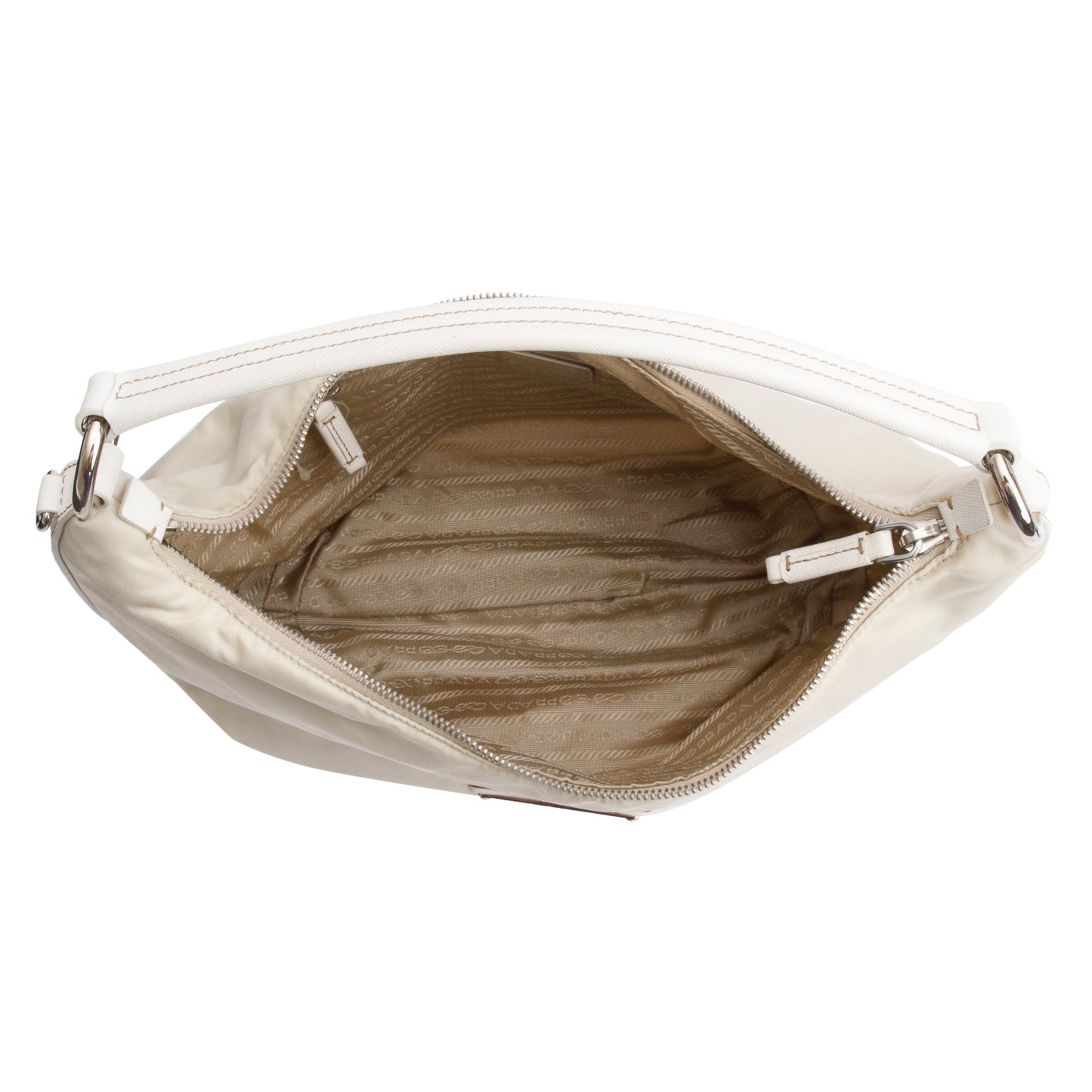 Prada Beige Saffiano Leather Trimmed Tessuto Nylon Hobo
