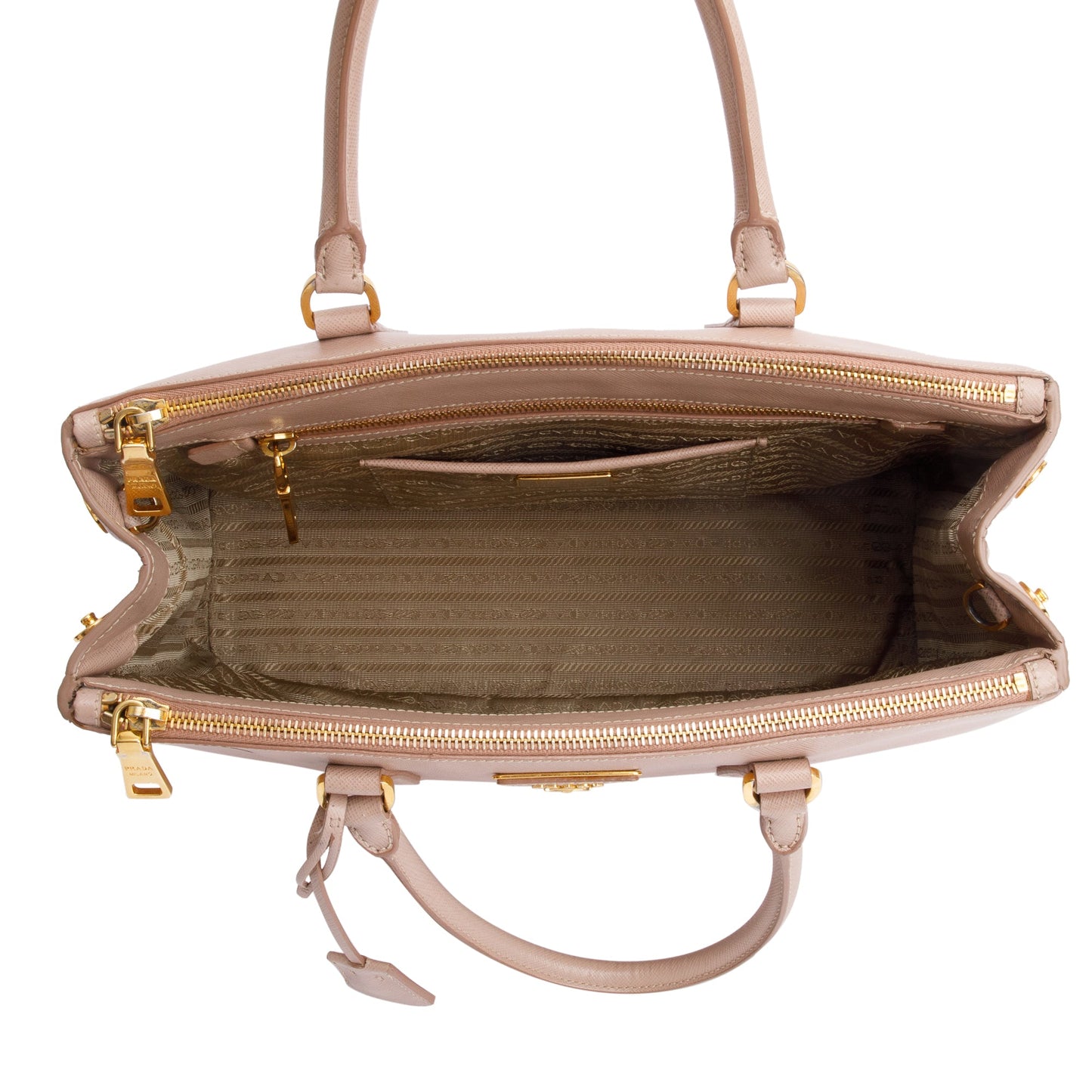 Prada Beige Saffiano Lux Medium Double Zip Galleria Tote