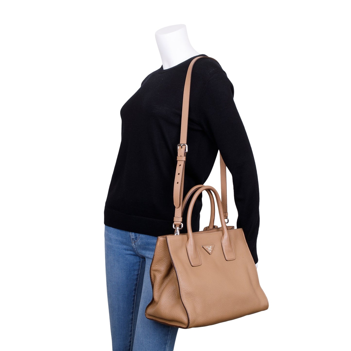 Prada Beige Vitello Daino Convertible Tote