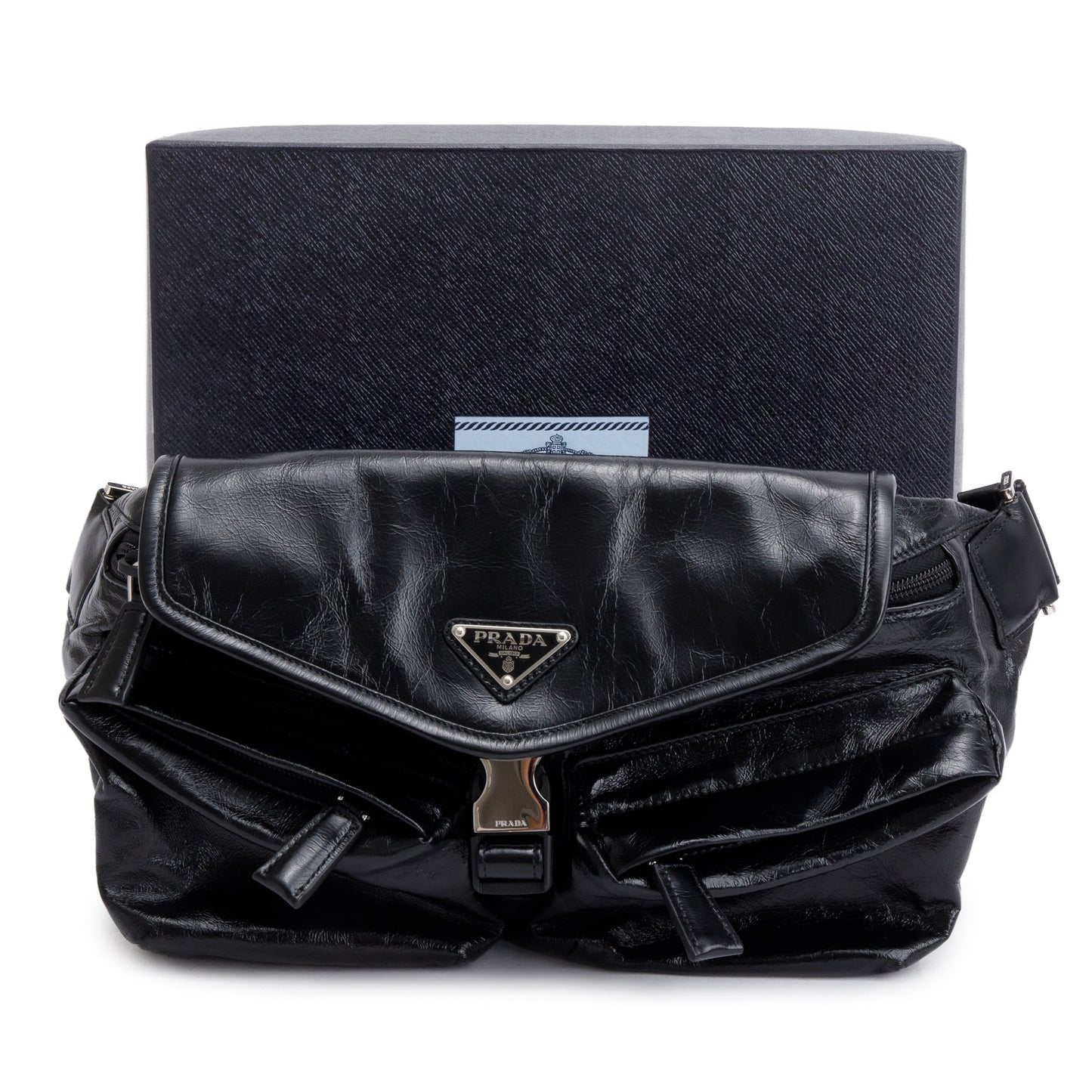 Prada Black Aged Calfskin Leather Belt Bag