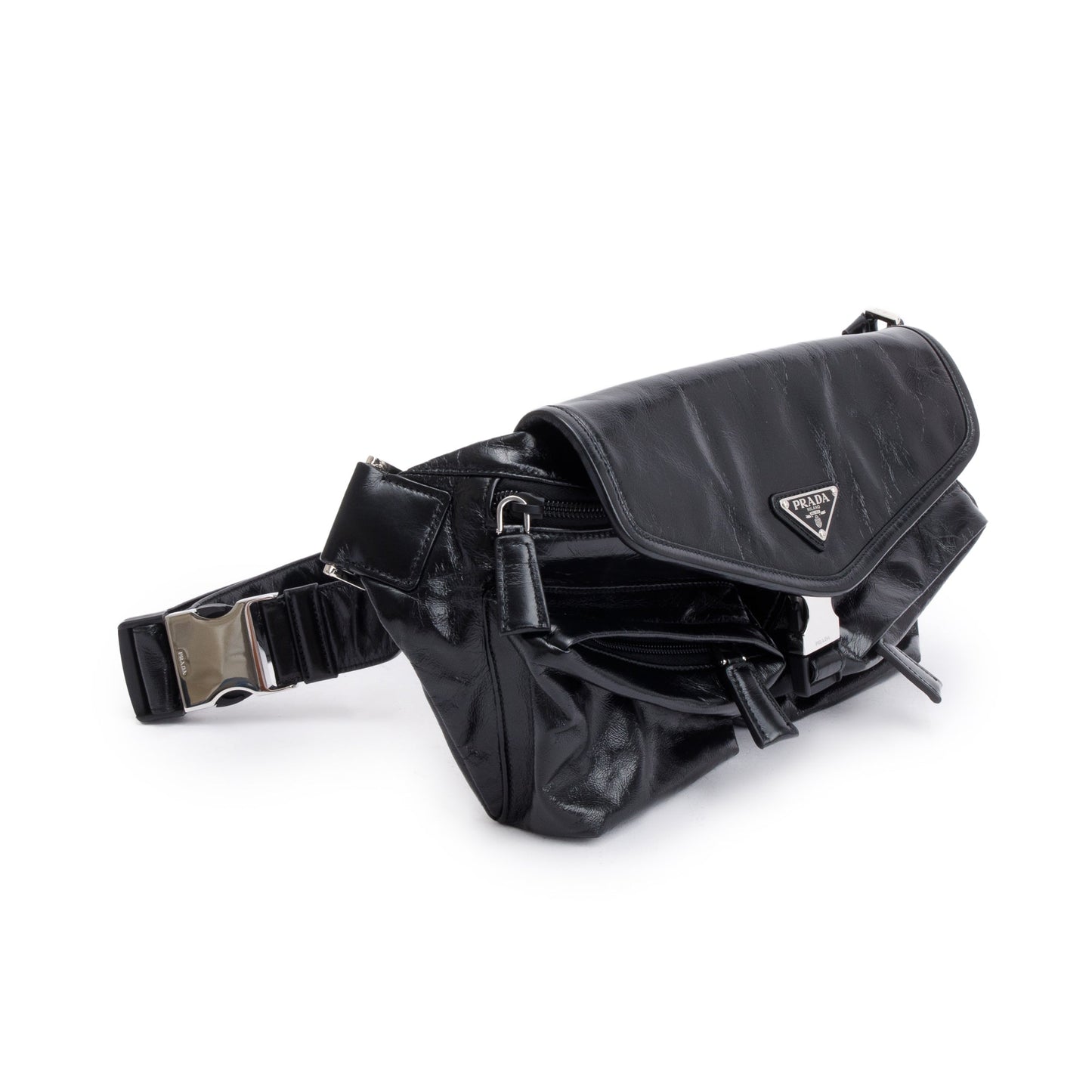 Prada Black Aged Calfskin Leather Belt Bag