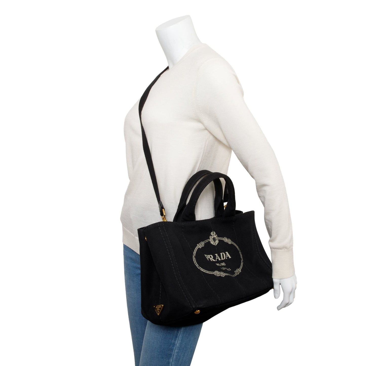 Prada Black Canvas Canapa Logo Tote