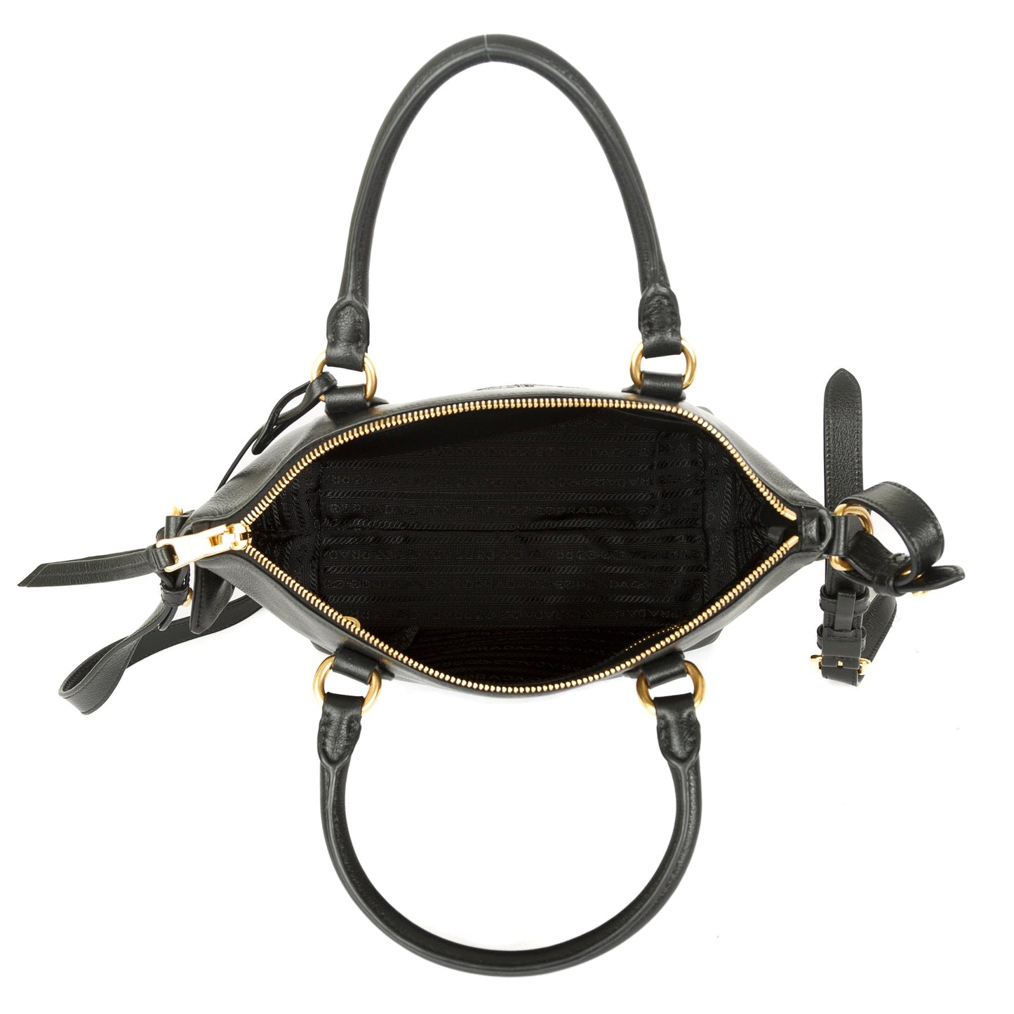 Prada Black Glace Calf Embossed Logo Tote