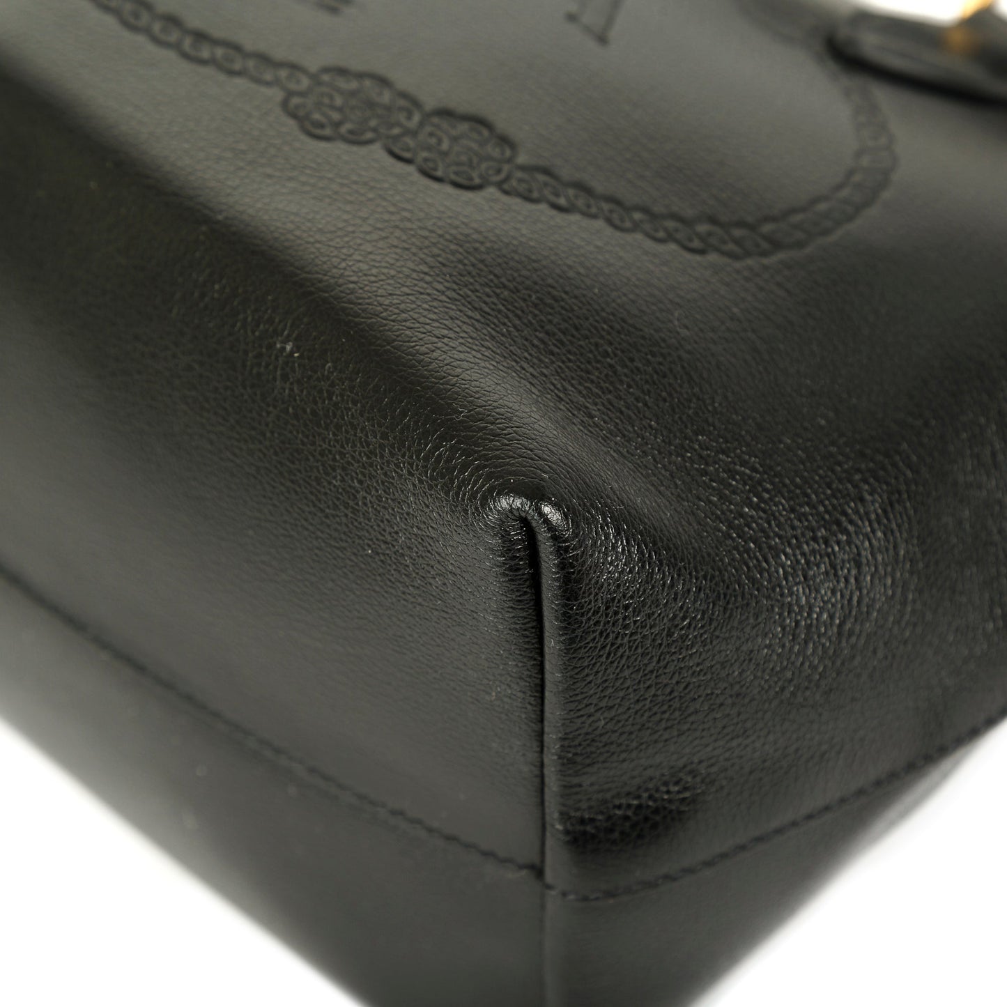 Prada Black Glace Calf Embossed Logo Tote