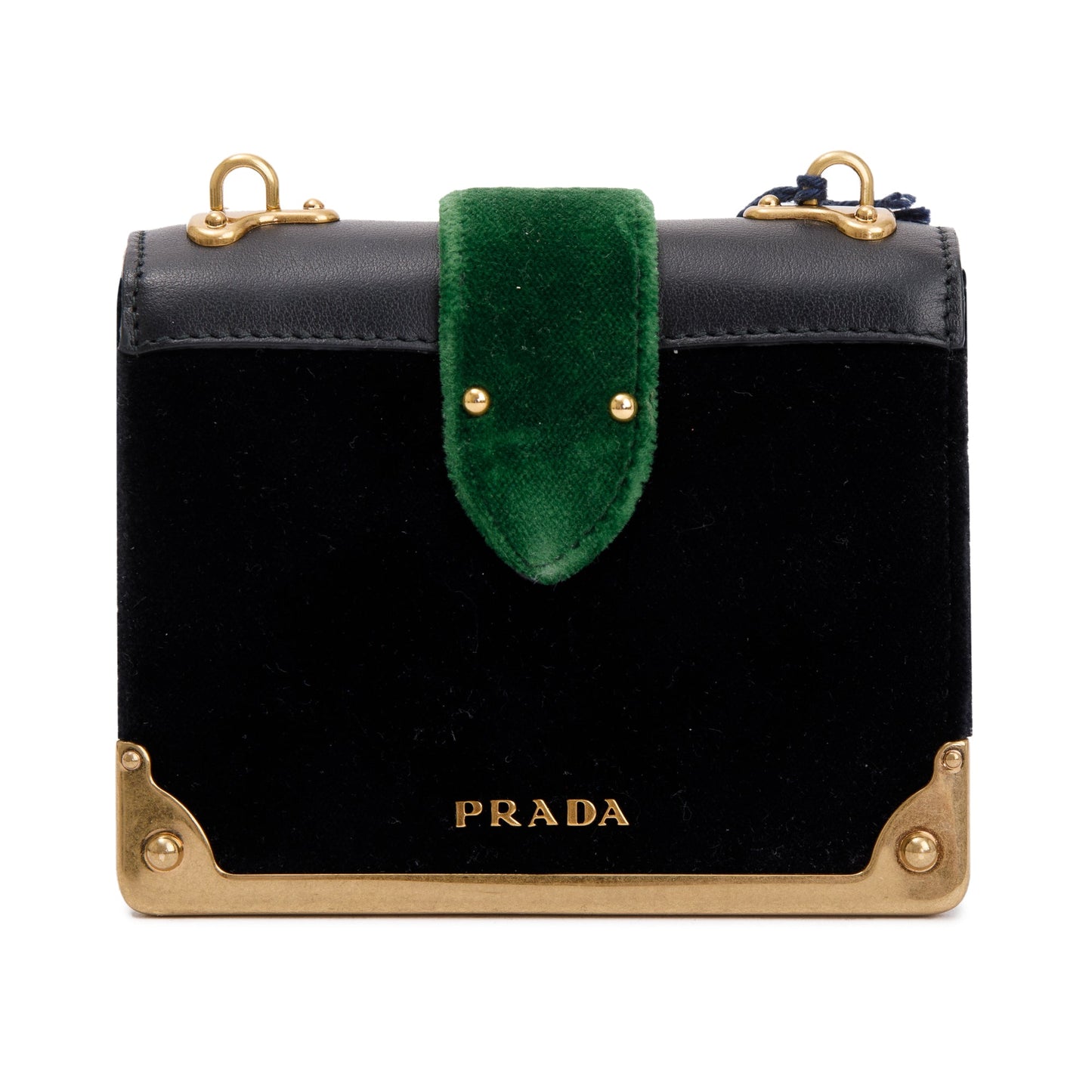 Prada Black Green Velluto City Calf Wallet on Chain