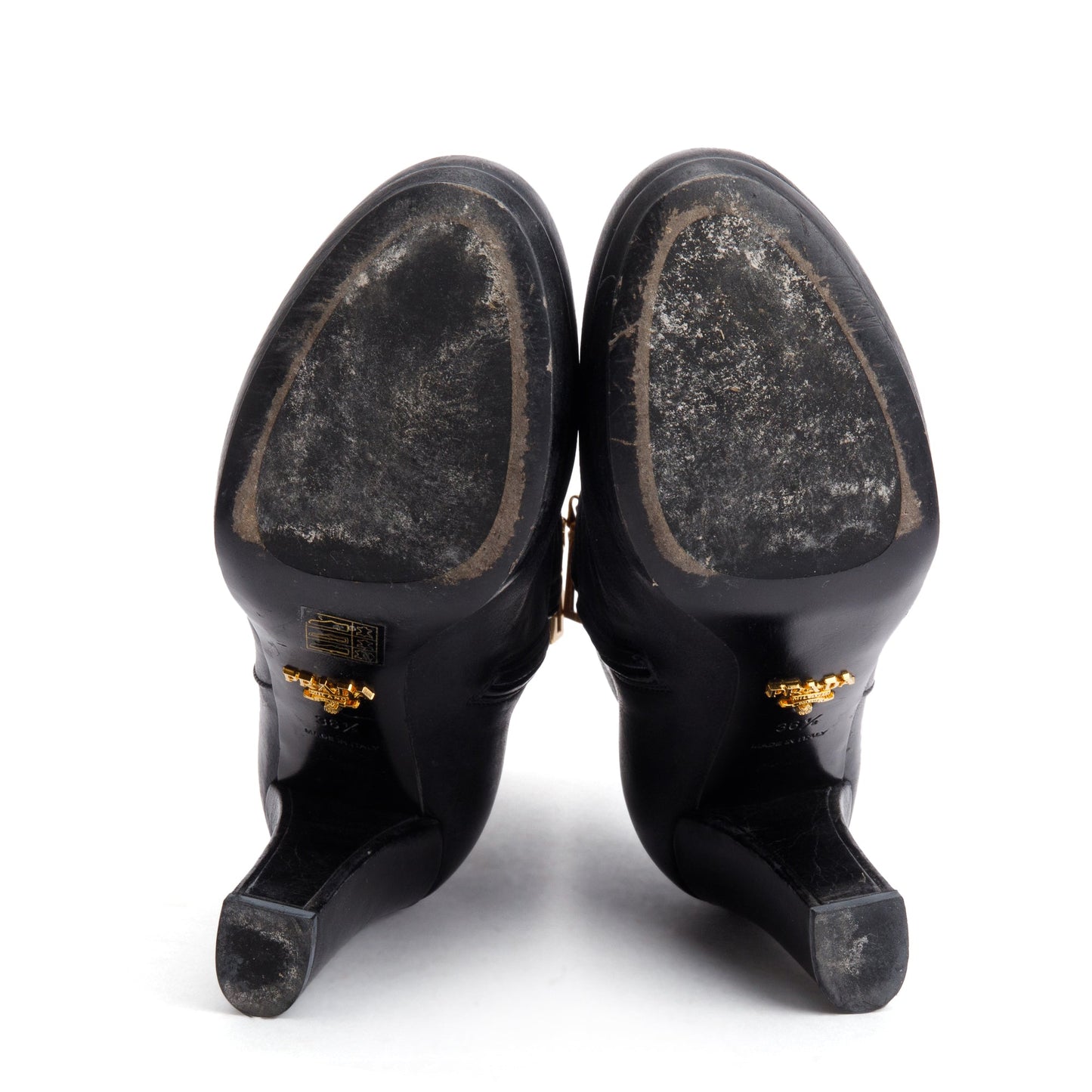Prada Black Leather Ankle Boots, Size 36.5
