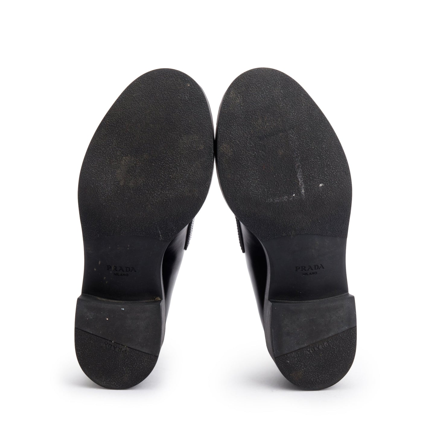 Prada Black Leather Signature Logo Loafers, Size 35
