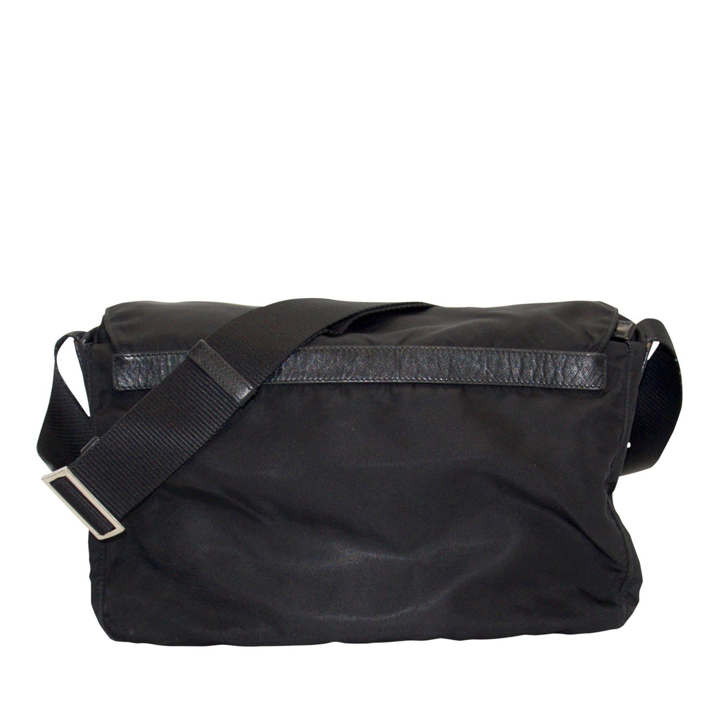 Prada Black Leather-Trimmed Tessuto Bag