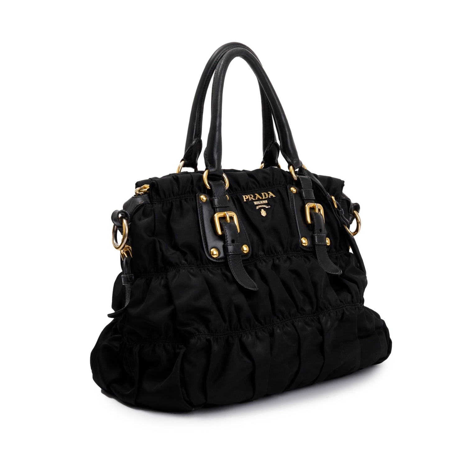 Prada Black Leather-Trimmed Tessuto Gaufre Tote