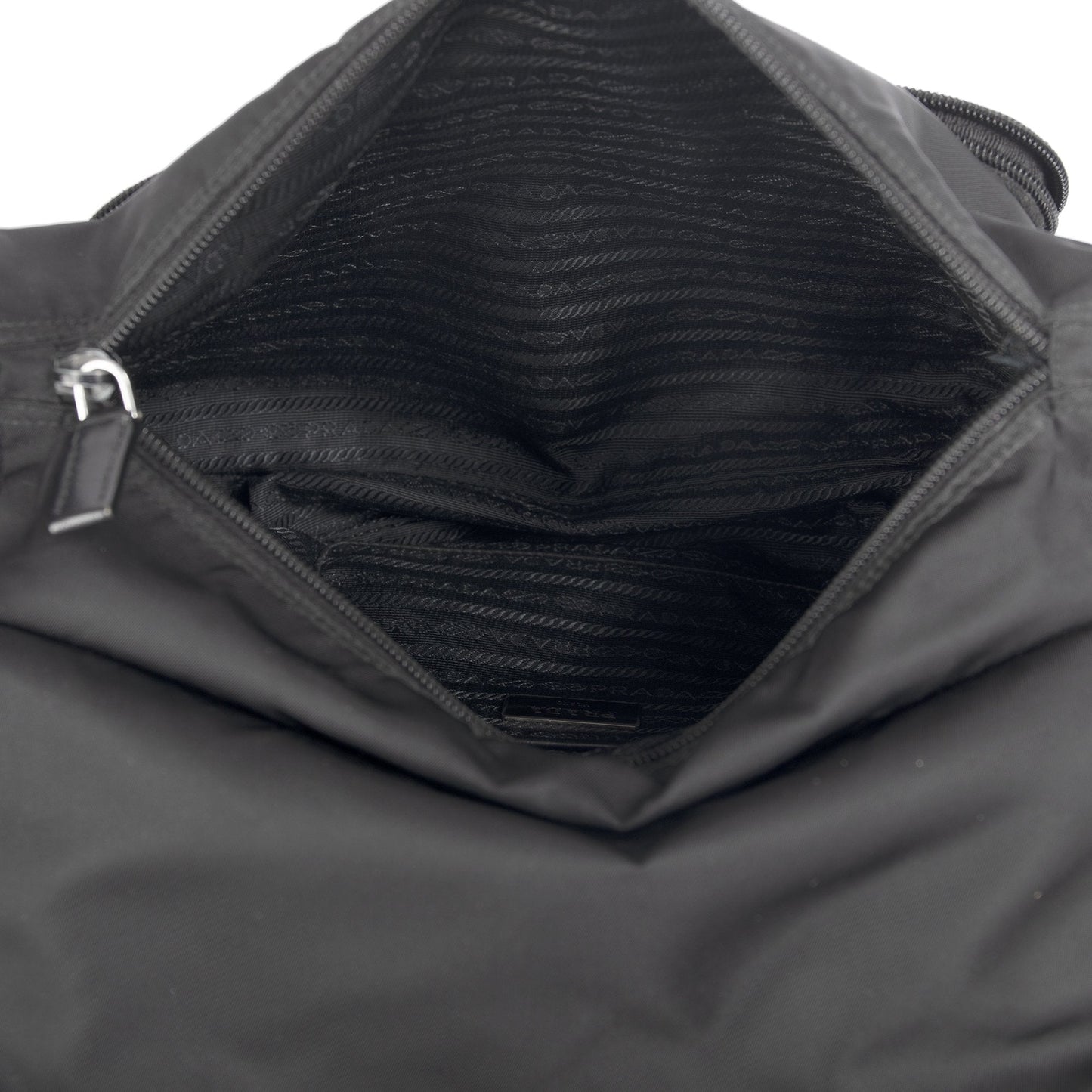 Prada Black Leather-Trimmed Tessuto Messenger Bag
