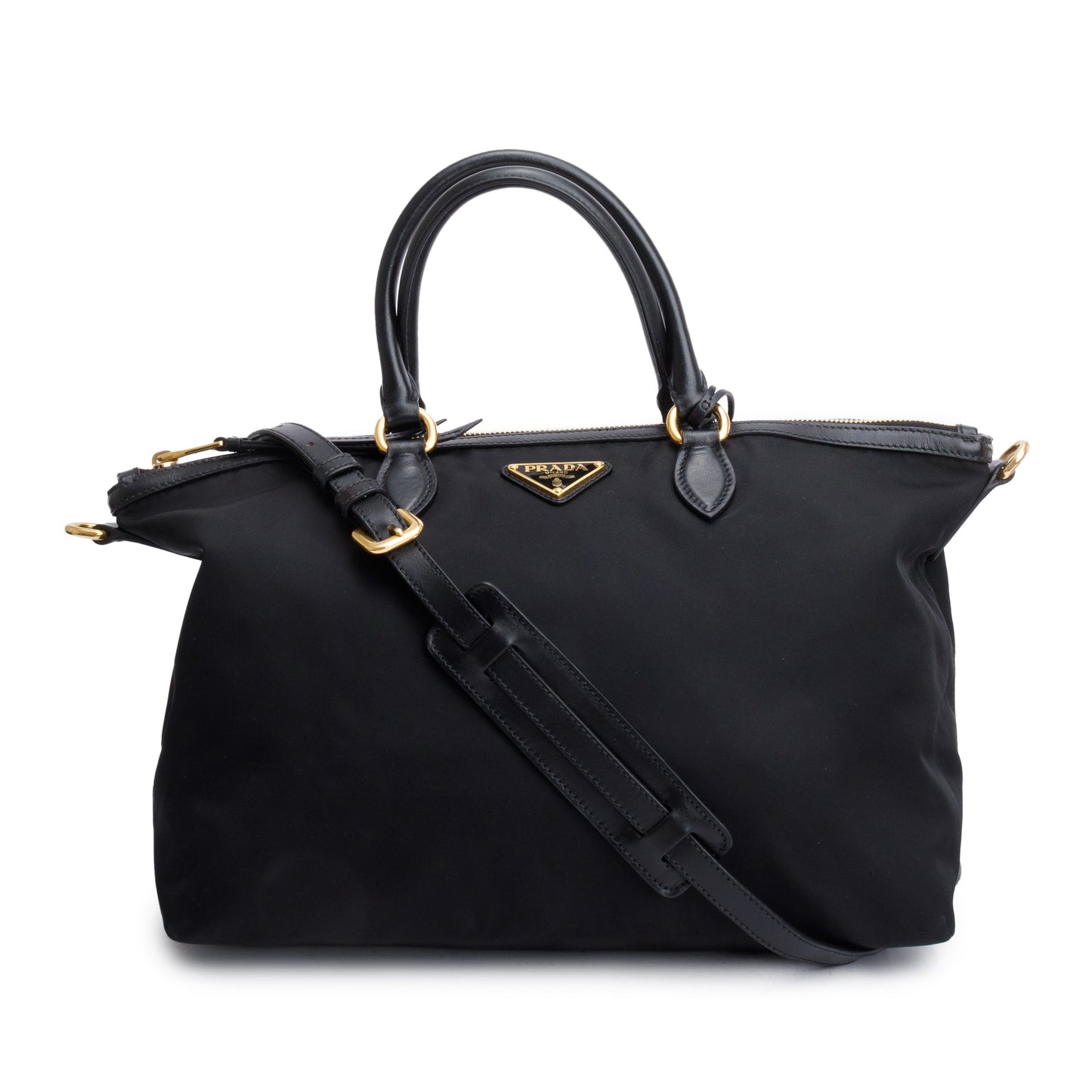 Prada Black Leather Trimmed Tessuto Nylon Tote