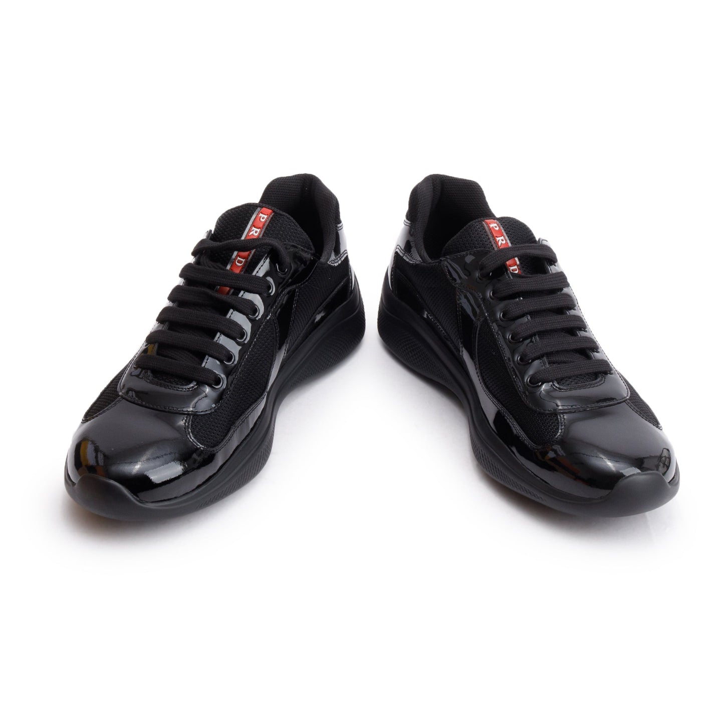 Prada Black Nappa/Patent Leather America's Cup Men's Sneakers, Size 9.5