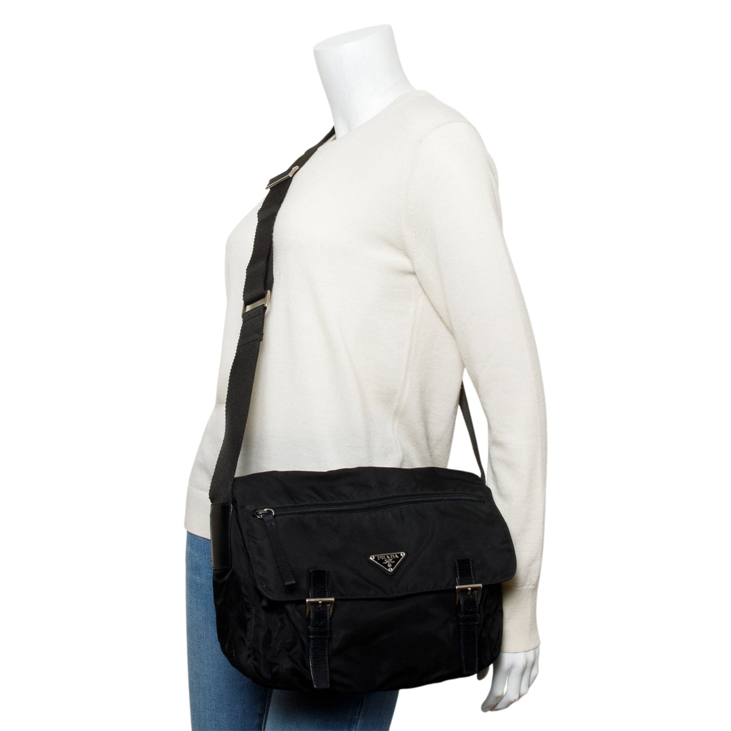 Prada Black Nylon Vela Sport Buckle Messenger Bag