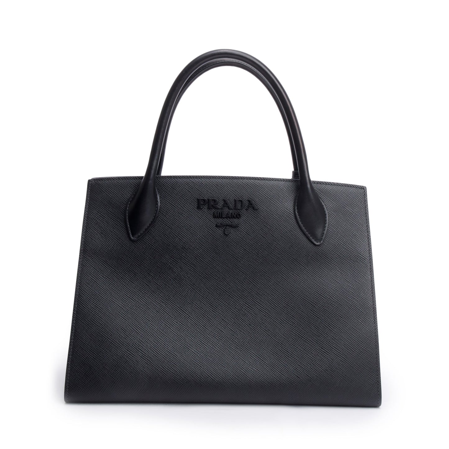 Prada Black Saffiano Cuir Medium Monochrome Top Handle Tote