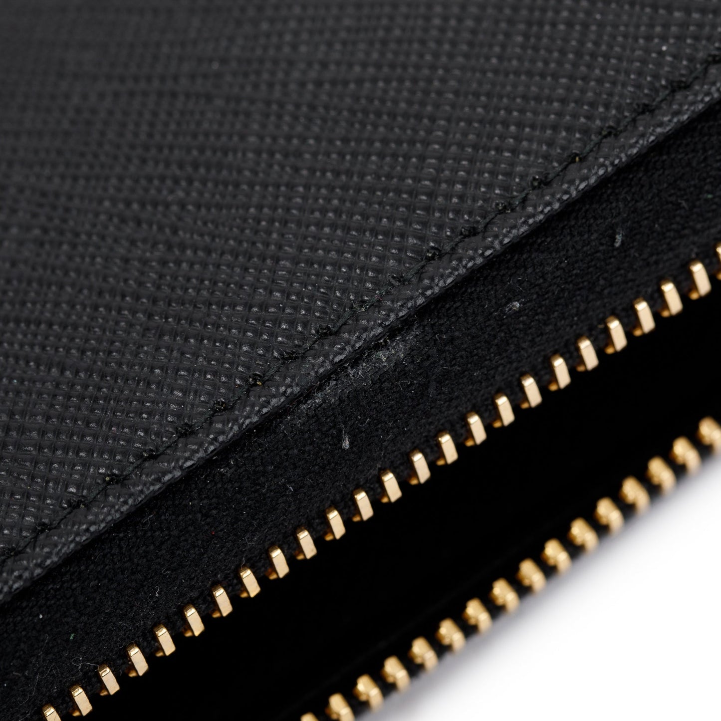 Prada Black Saffiano Leather Bow Zip Around Wallet