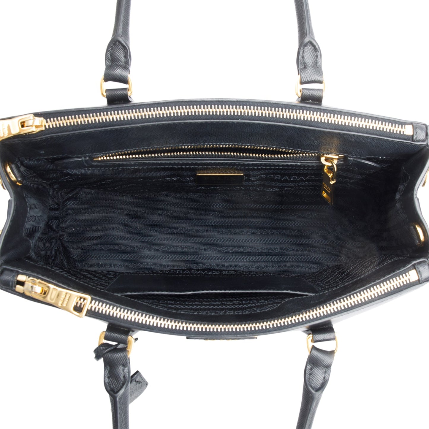 Prada Black Saffiano Leather Small Double Zip Galleria Tote