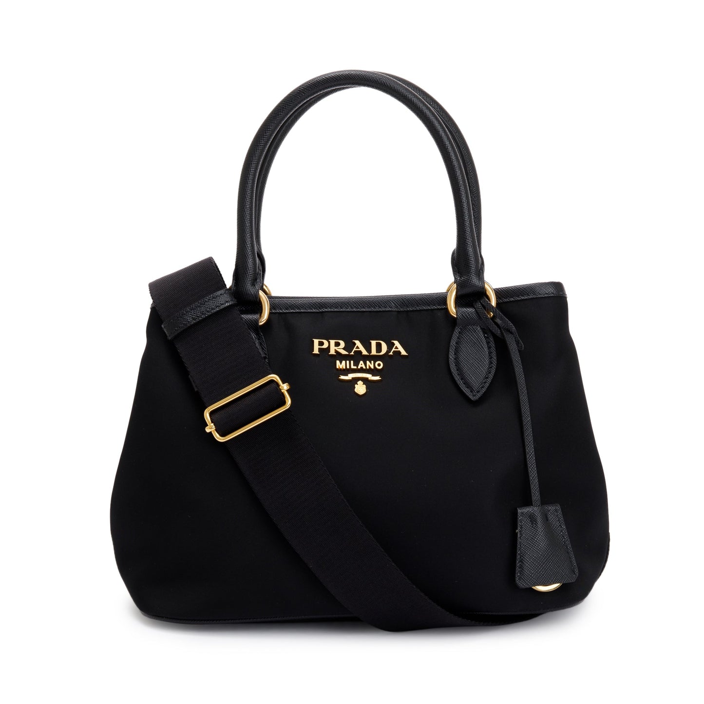 Prada Black Saffiano Leather Trimmed Tessuto Nylon Small Satchel