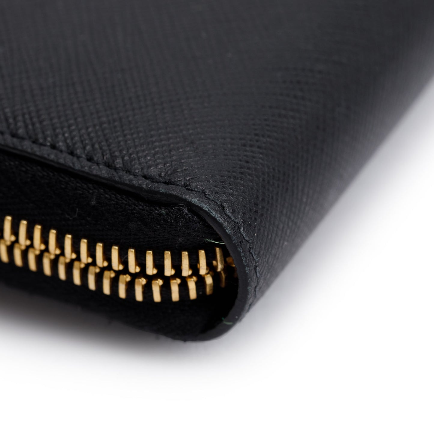 Prada Black Saffiano Leather Zip Around Wallet