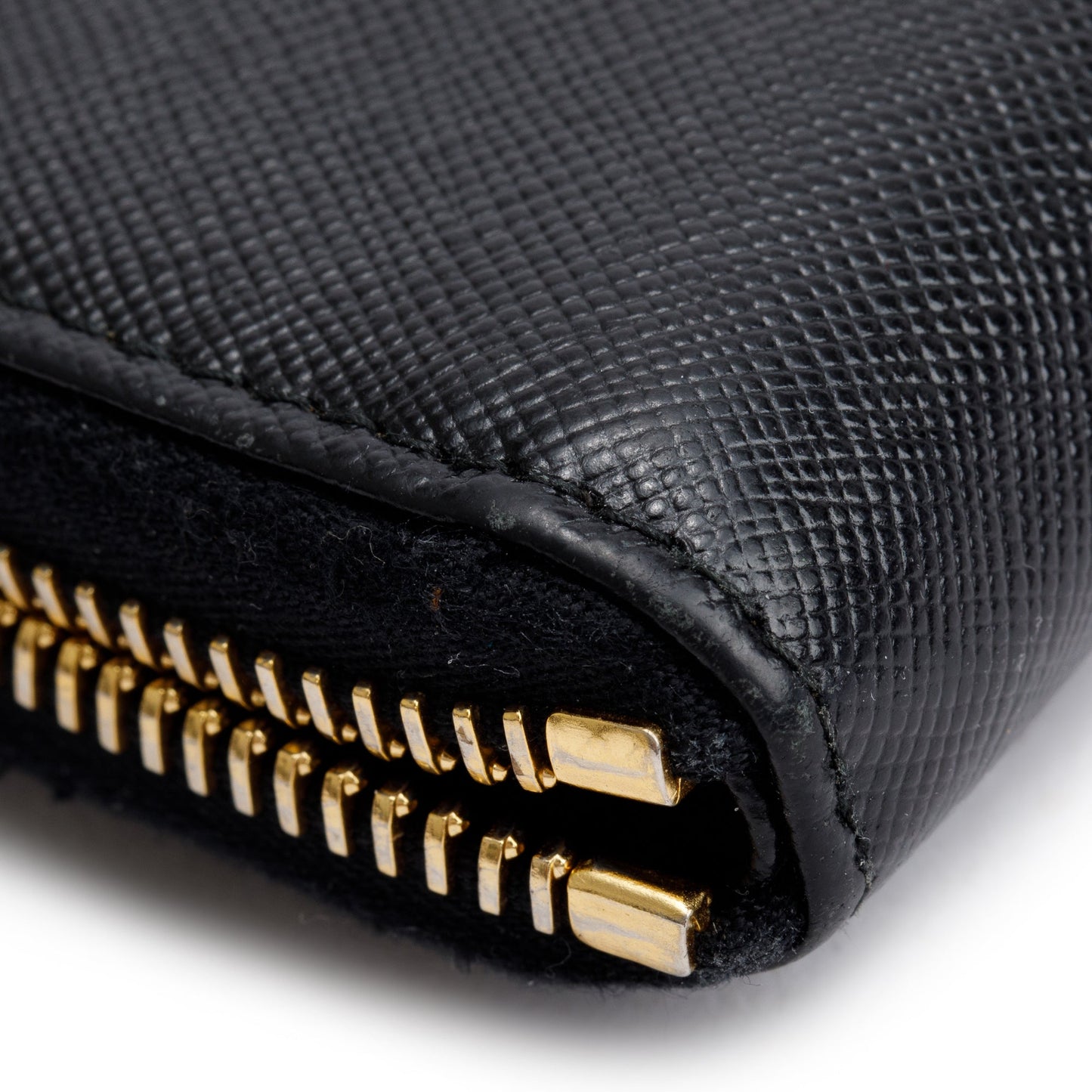 Prada Black Saffiano Leather Zip Around Wallet