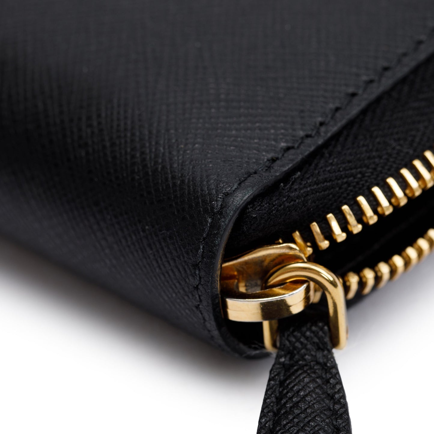 Prada Black Saffiano Leather Zip Around Wallet