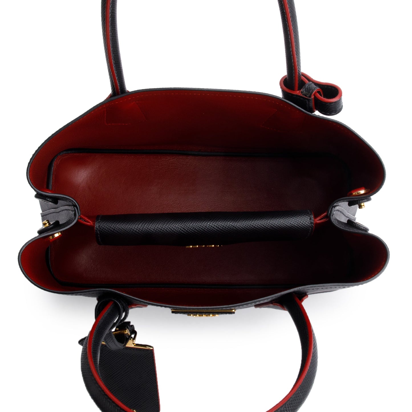 Prada Black Saffiano Lux Small Cuir Double Tote