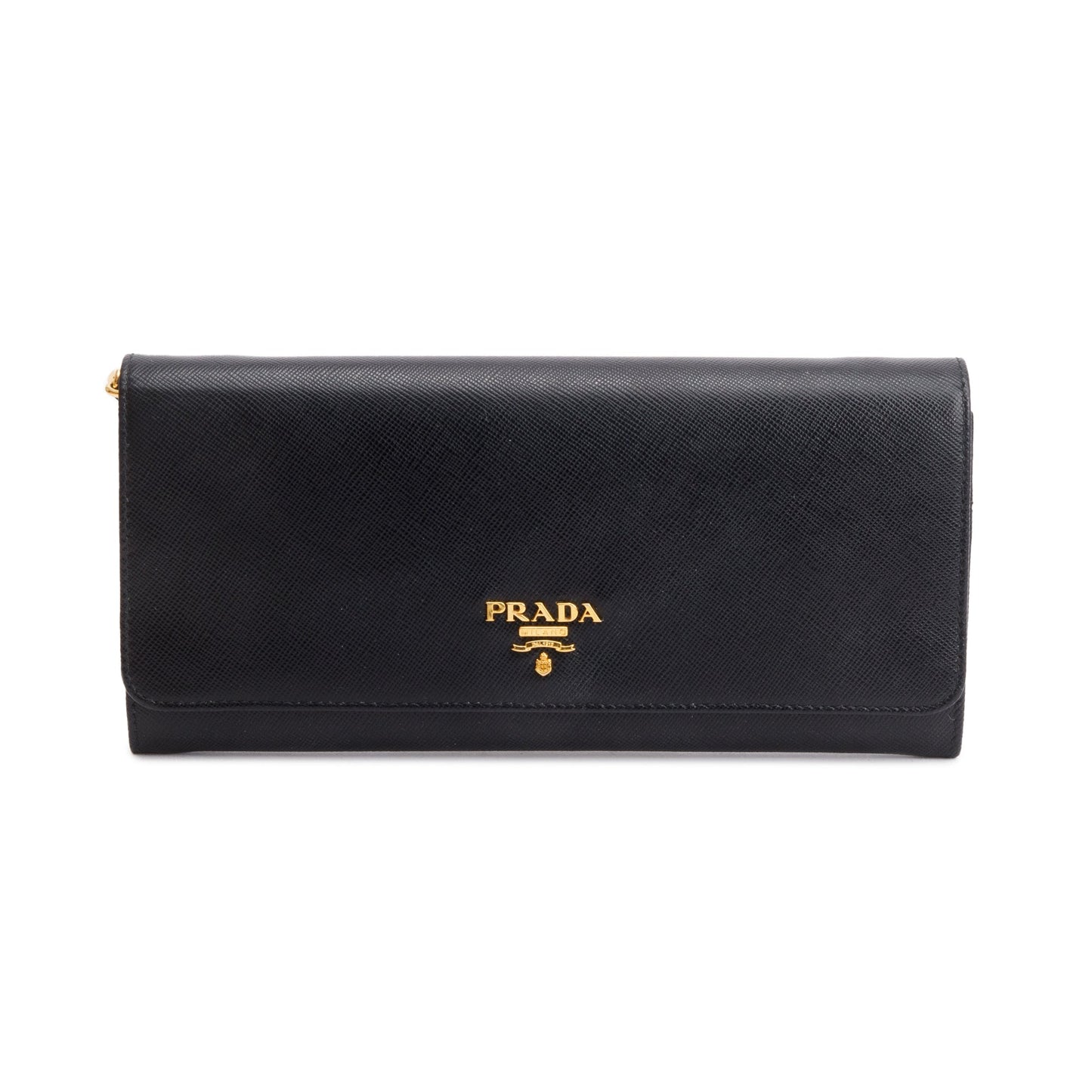 Prada Black Saffiano Metal Continental Wallet on Chain