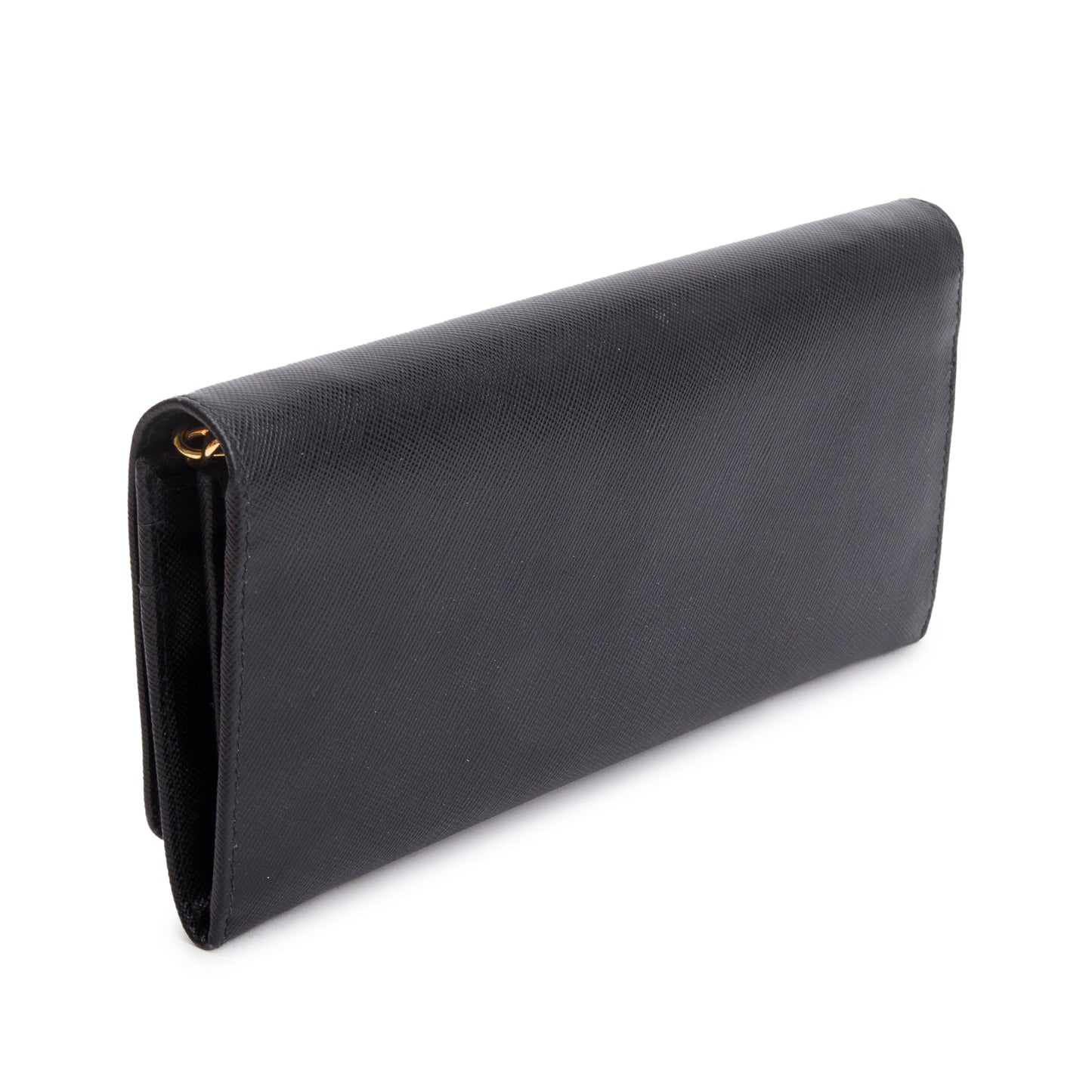 Prada Black Saffiano Metal Continental Wallet on Chain