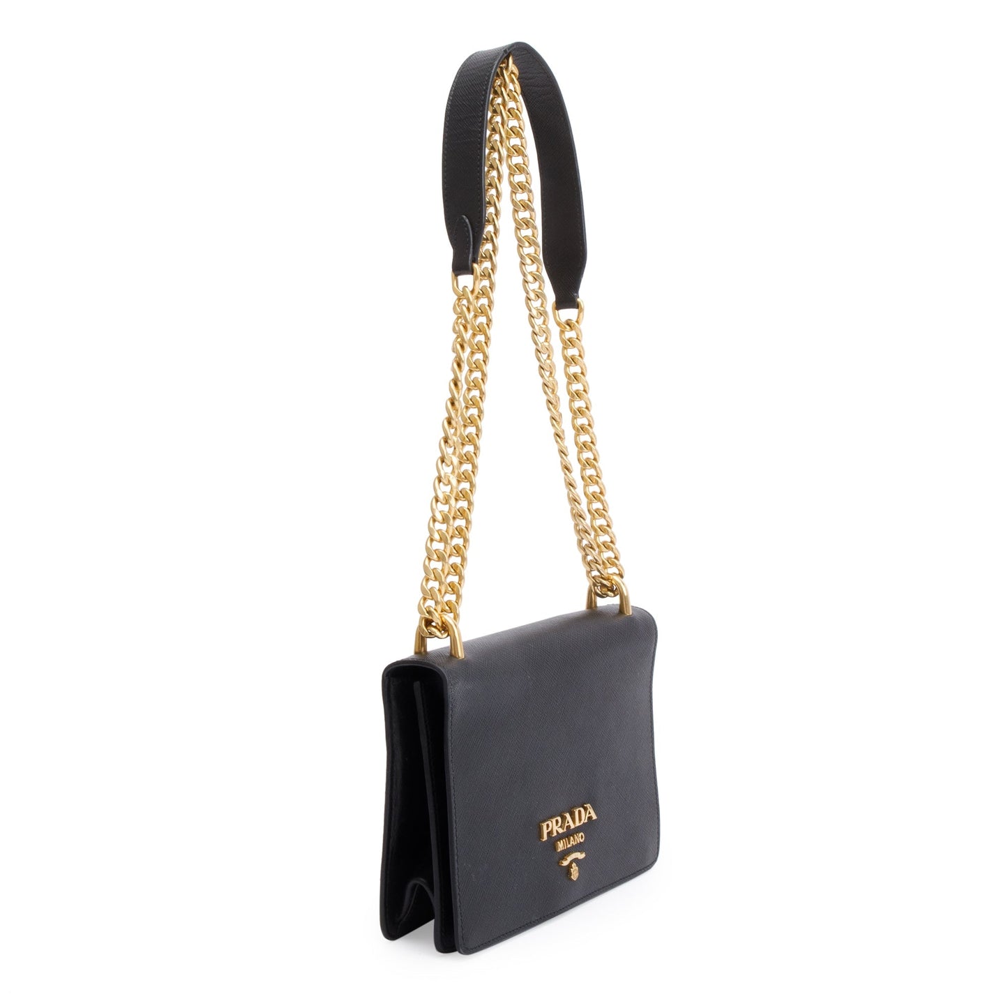 Prada Black Saffiano Soft Calf Leather Chain Crossbody Bag