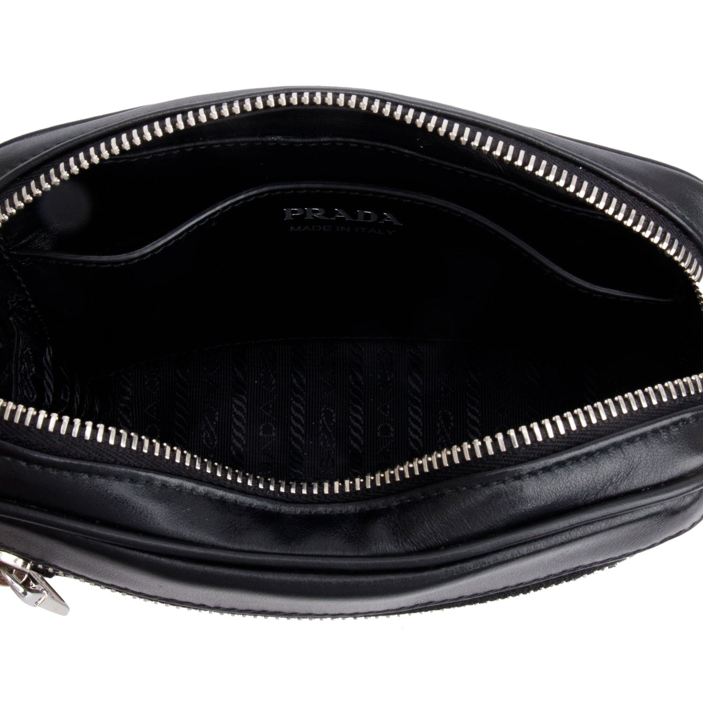Prada Black Soft Calf Impuntu Logo Diagramme Camera Belt Bag
