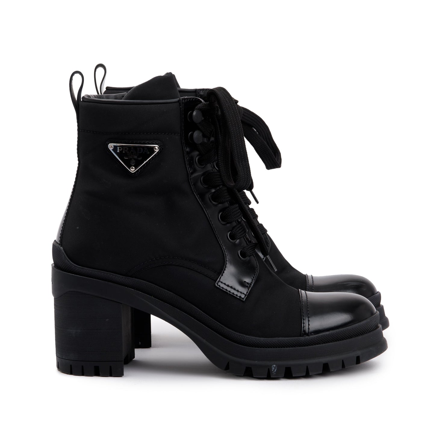Prada Black Spazzolato Nylon Calzature Donna Boots, Size 37.5