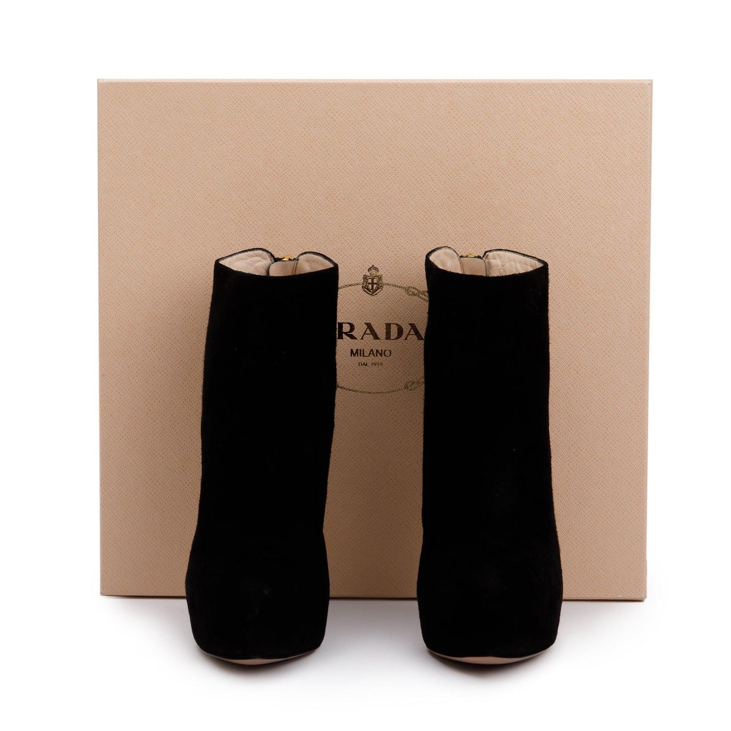 Prada Black Suede High Heeled Booties, Size 36
