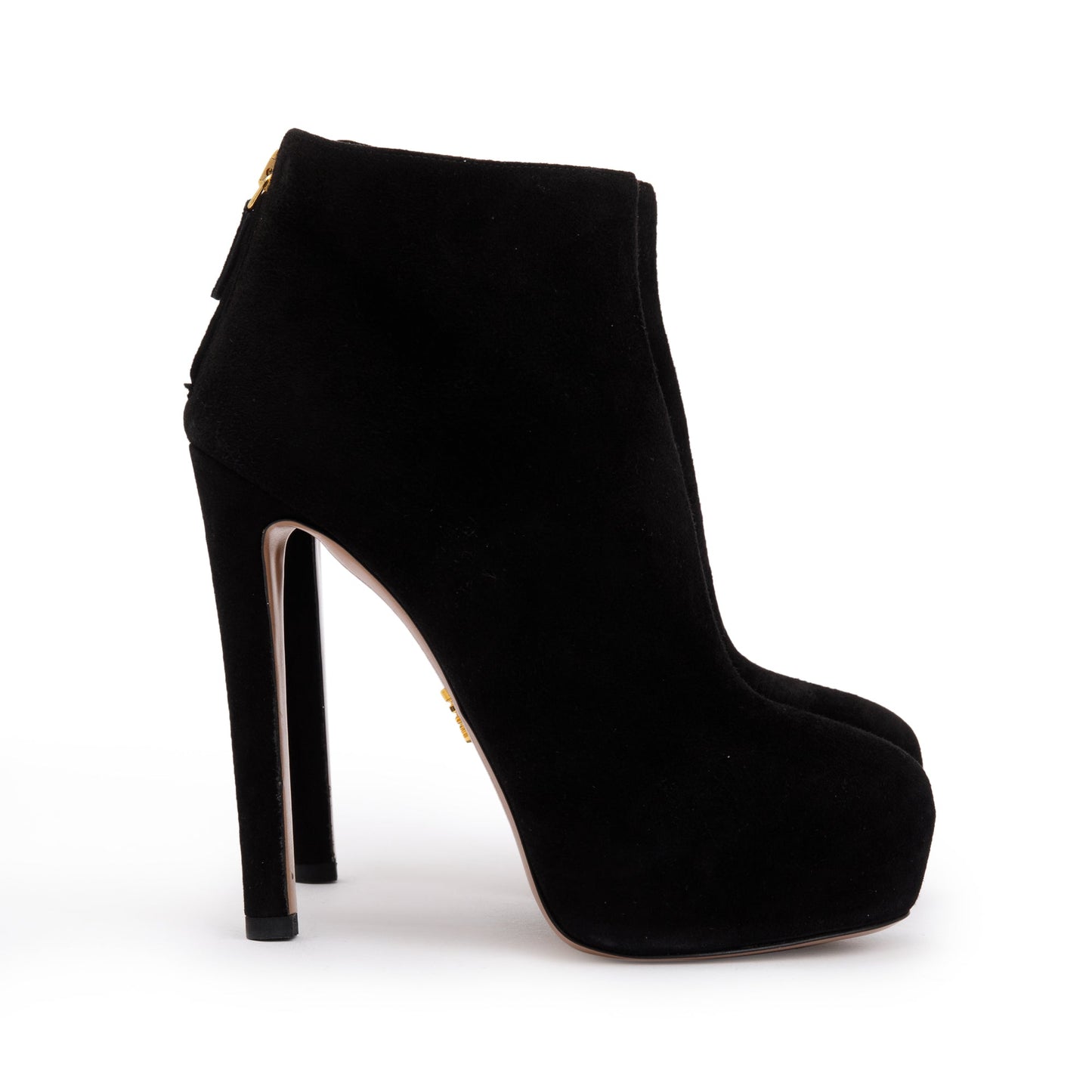 Prada Black Suede High Heeled Booties, Size 36