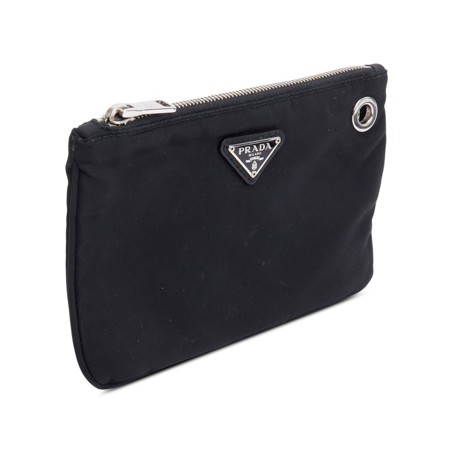 Prada Black Tessuto Nylon O-Ring Zip Pouch