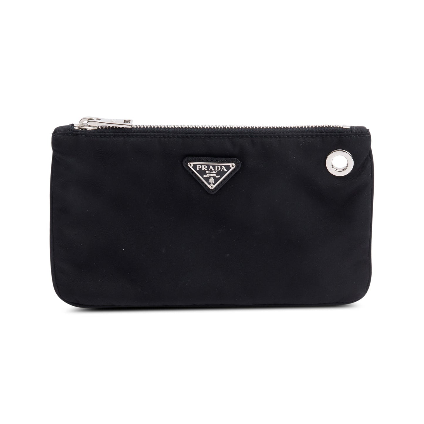 Prada Black Tessuto Nylon O-Ring Zip Pouch