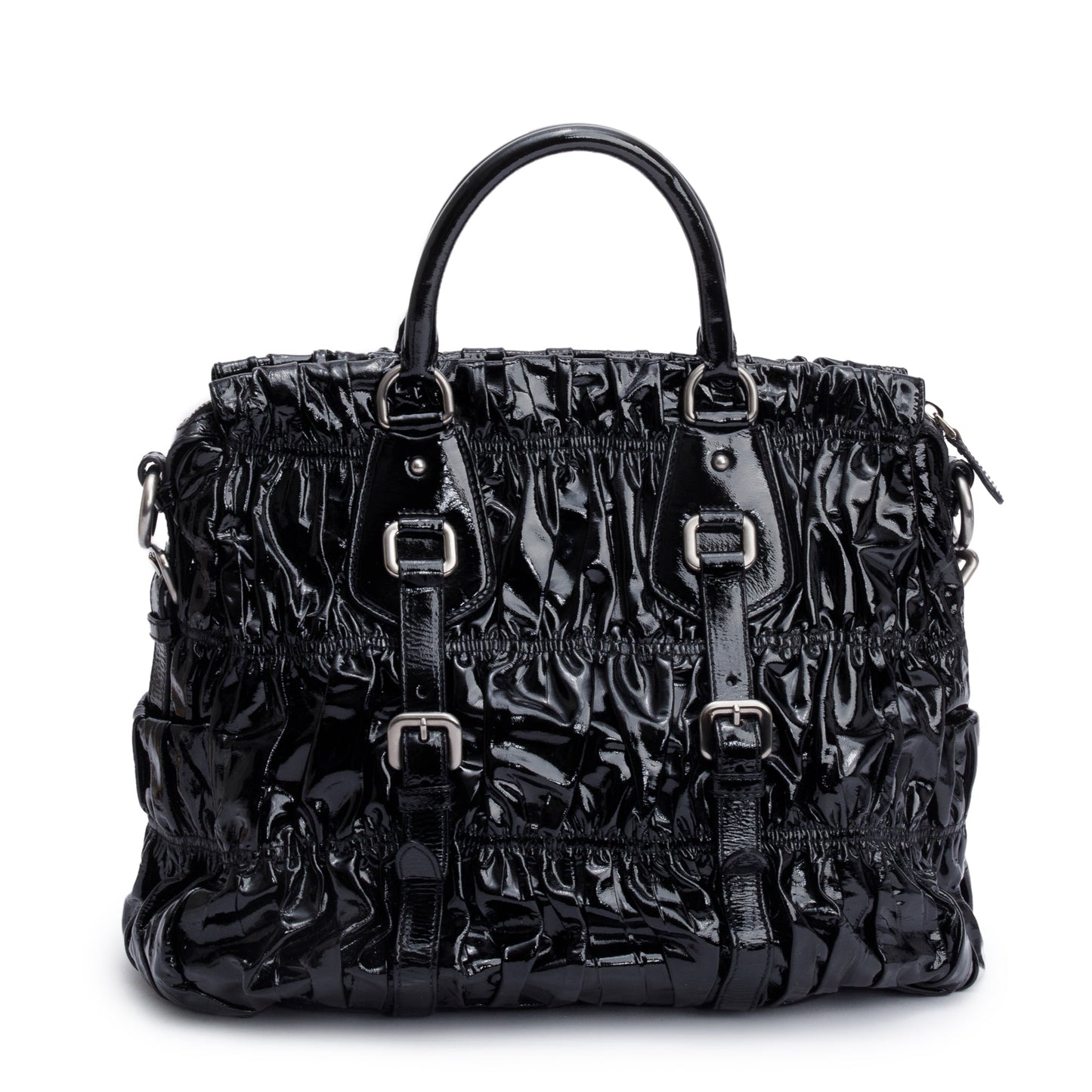 Prada Black Vernice Gaufre Shopping Tote