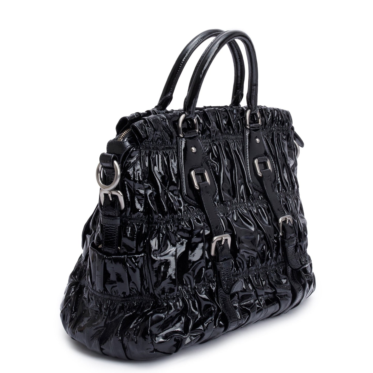Prada Black Vernice Gaufre Shopping Tote