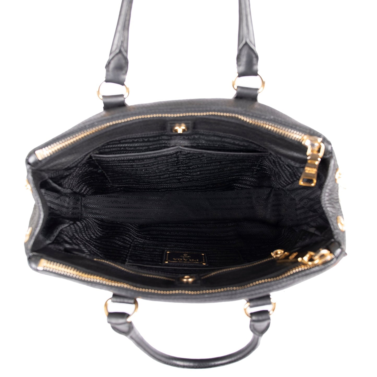 Prada Black Vitello Daino Double Zip Tote