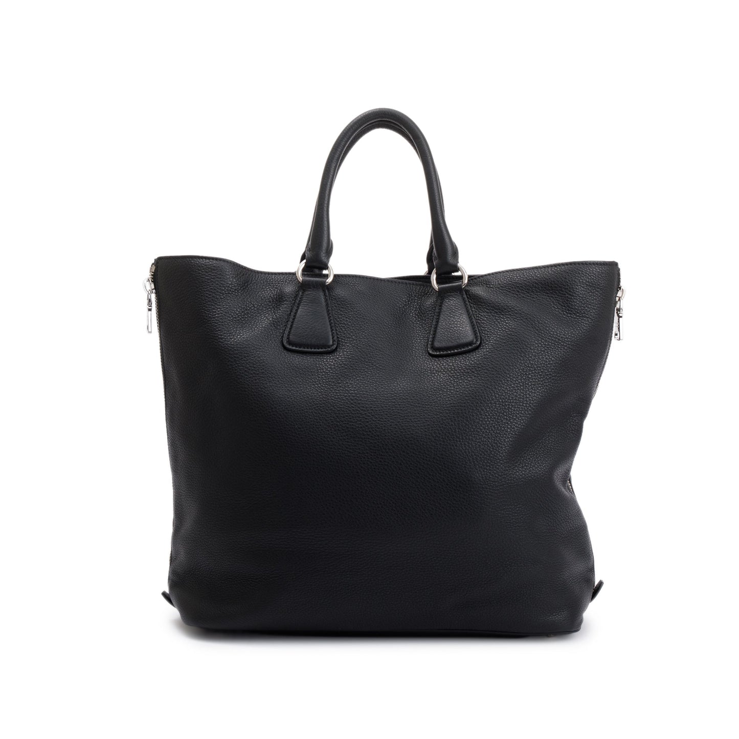 Prada Black Vitello Daino Leather Side Zip Shopping Tote