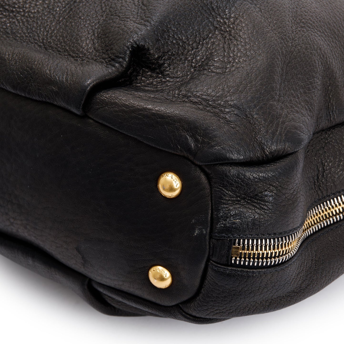 Prada Black Vitello Daino Leather Zip Around Hobo Bag