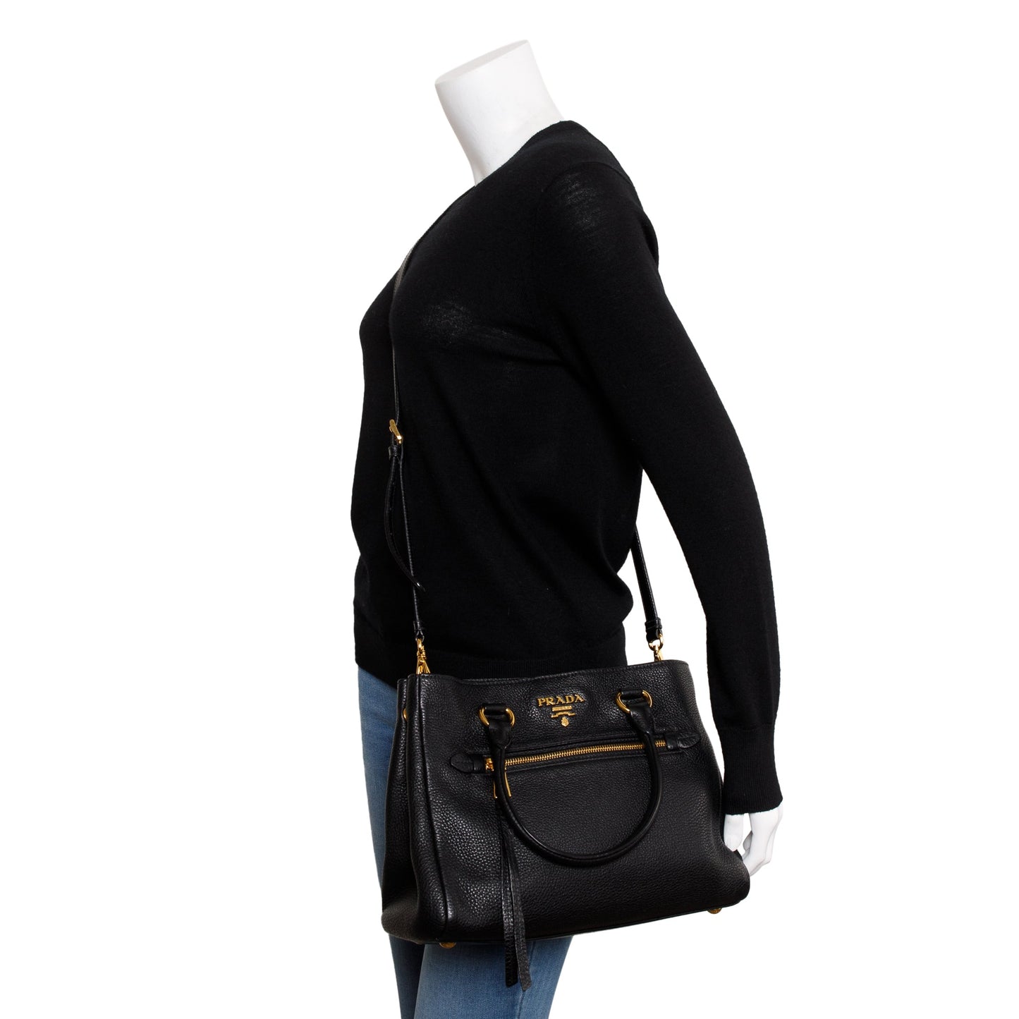Prada Black Vitello Phenix Leather Pocket Tote