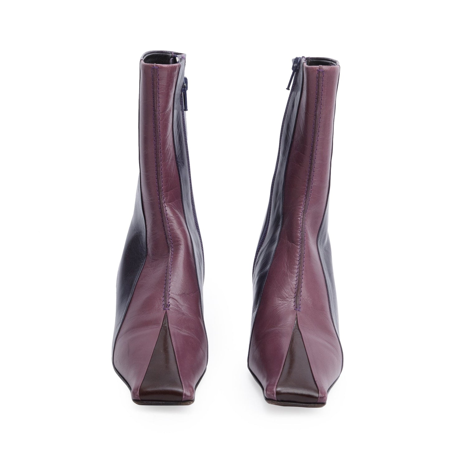 Prada Black/Purple Leather Ankle Boots, Size 37