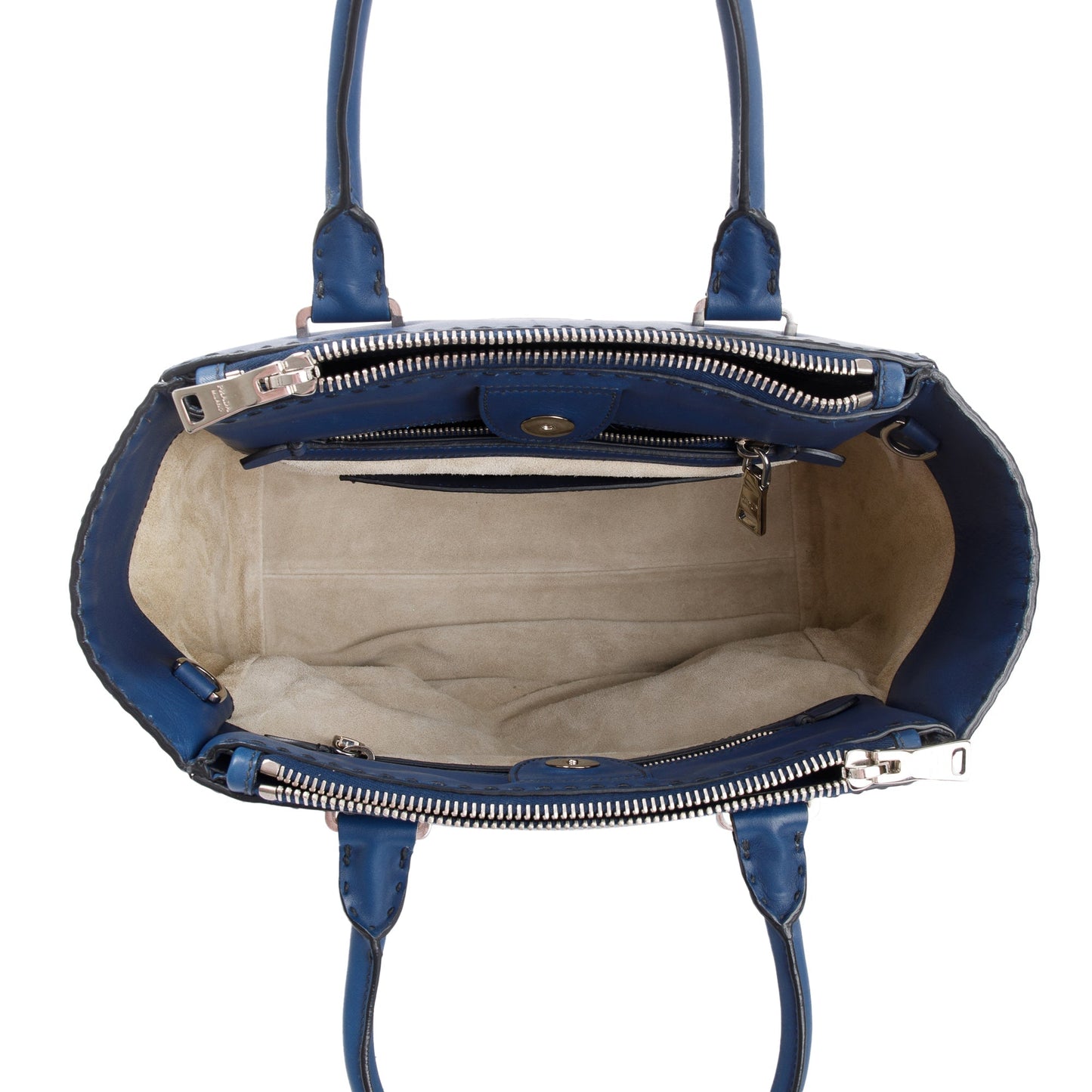 Prada Blue City Calf Small Twin Pocket Tote
