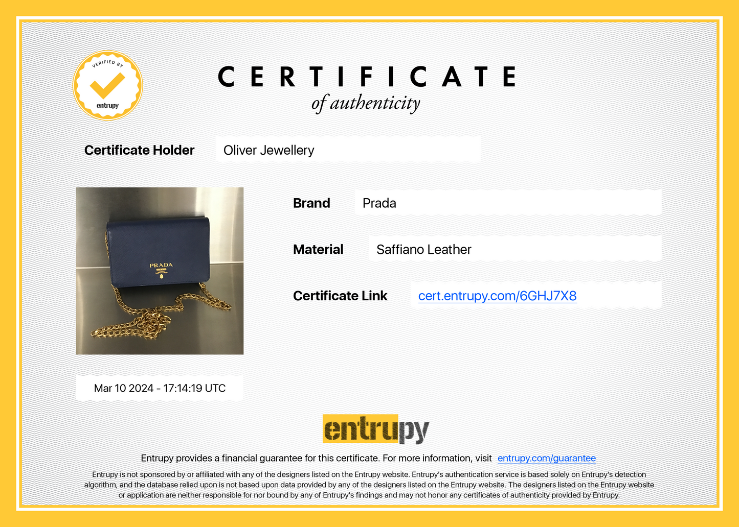 Prada Blue Saffiano Lux Wallet on Chain