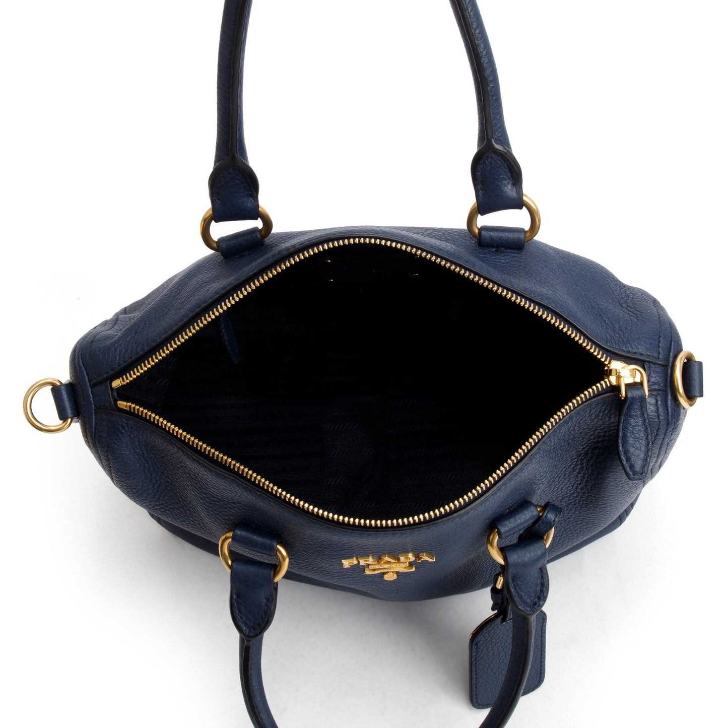 Prada Blue Vitello Phenix Leather Bauletto