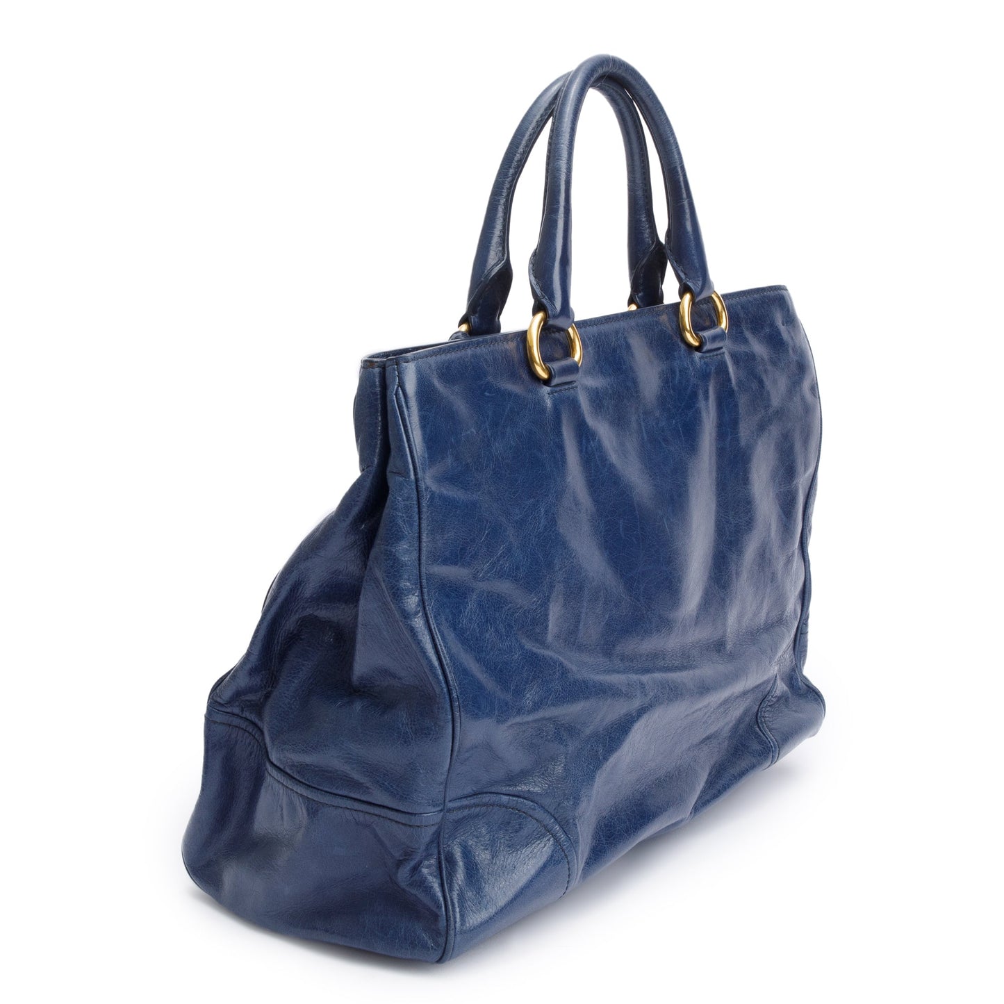 Prada Blue Vitello Shine Leather Shopping Tote
