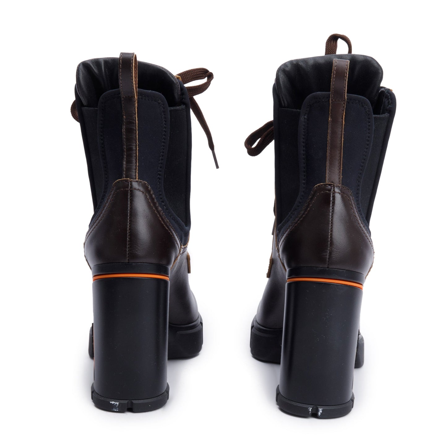 Prada Brown Leather Graphic Print Lace-Up Boots, Size 37.5