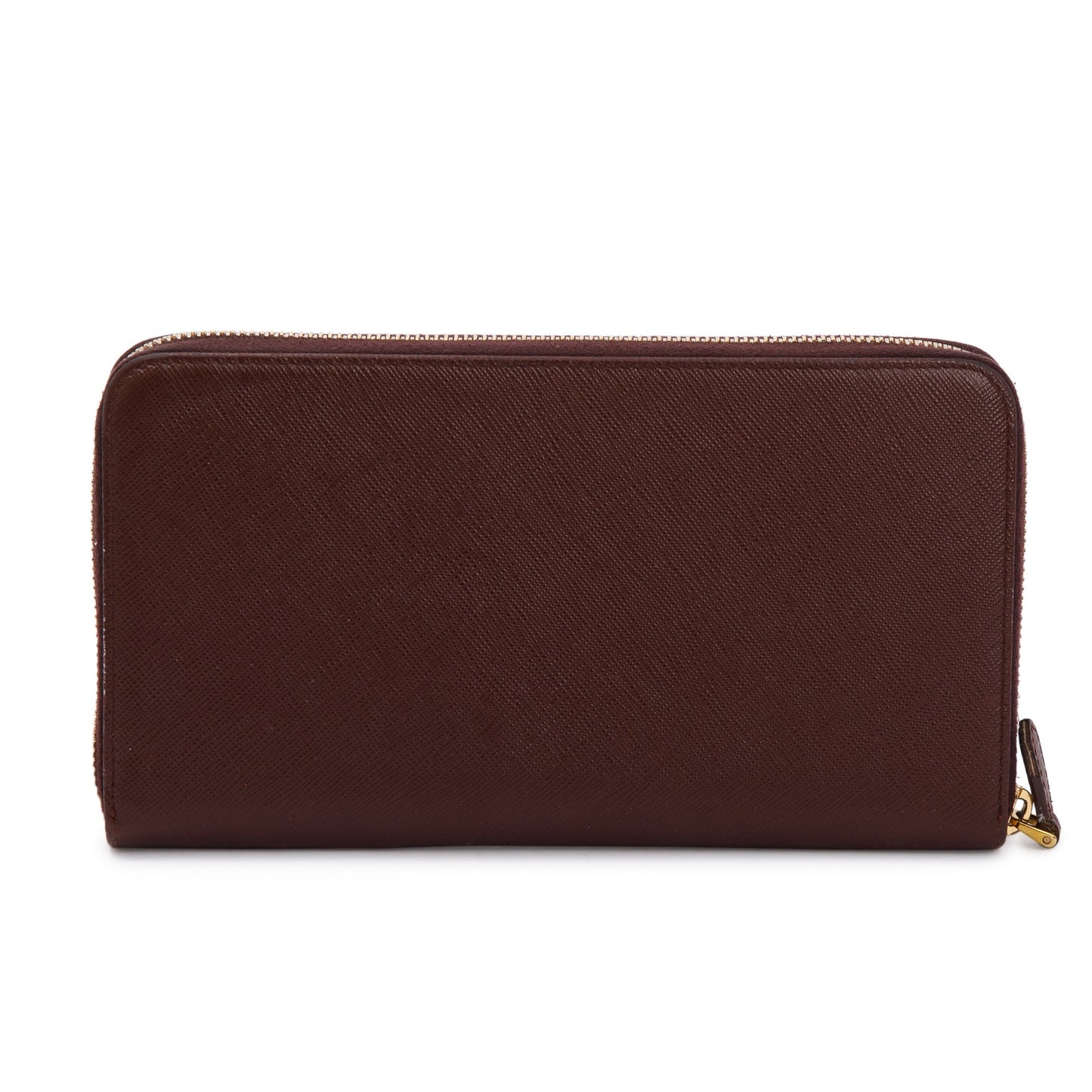 Prada Brown Saffiano Leather Zip Around Wallet