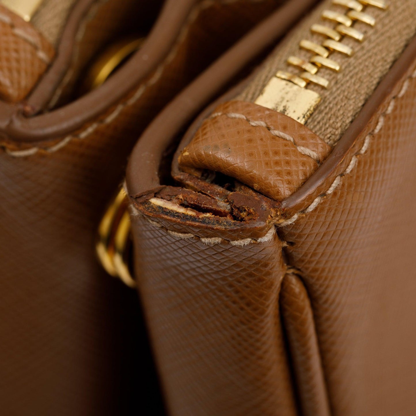 Prada Brown Saffiano Lux Medium Double Zip Galleria Tote